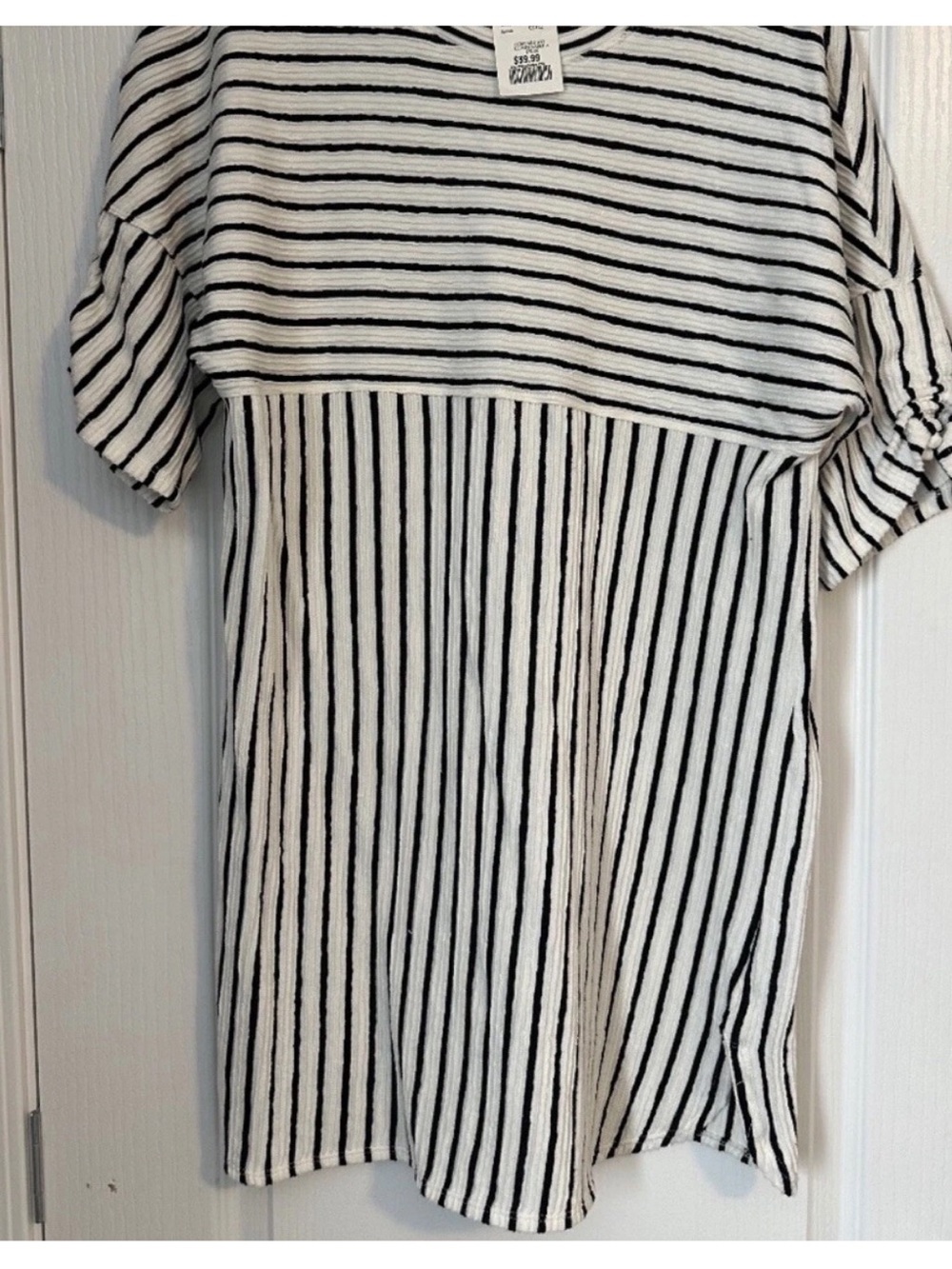 Max Studio Black and White Striped Swim Coverup